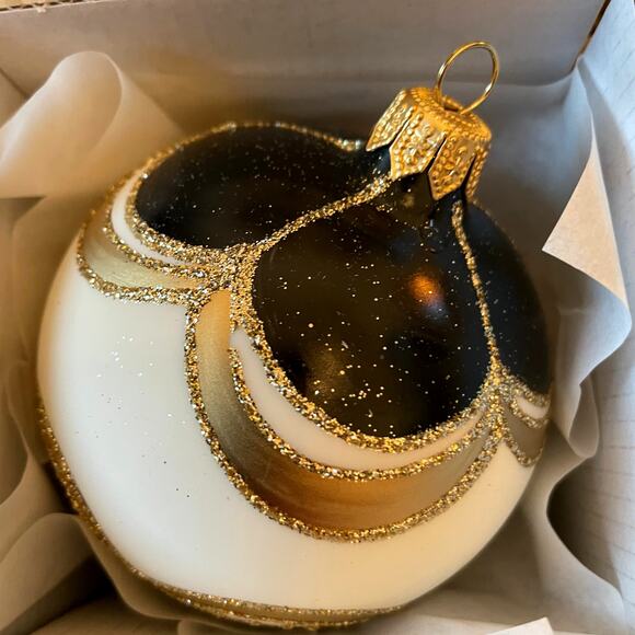 Set 6 Vitbis BLACK GOLD Glass Christmas Ornaments 3in Handcrafted in Poland NEW - Picture 14 of 15